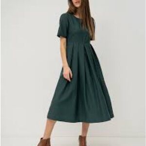 Weekend Max Mara Forest Green Linen Blend Midi Dress 36